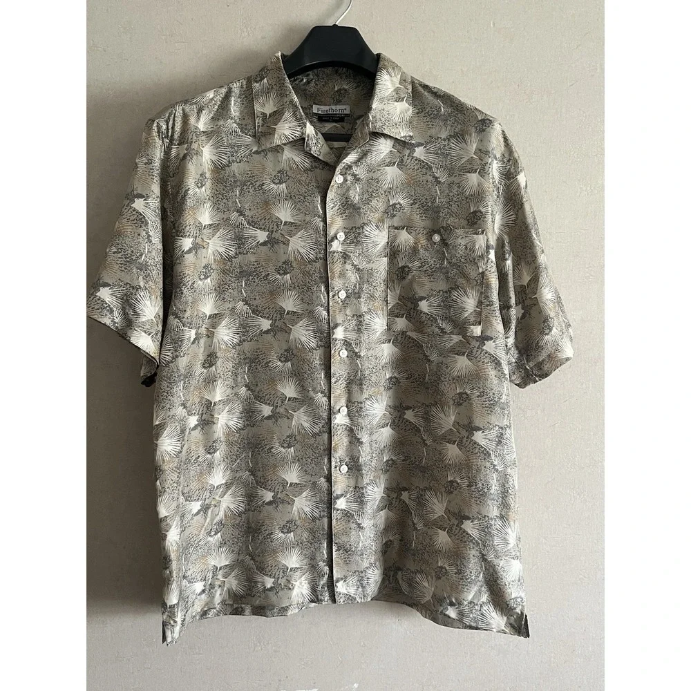 Vintage Firethorn 100% Silk Button-Up Shirt – Abstract Desert Palm Print (XL) - Picture 1 of 9